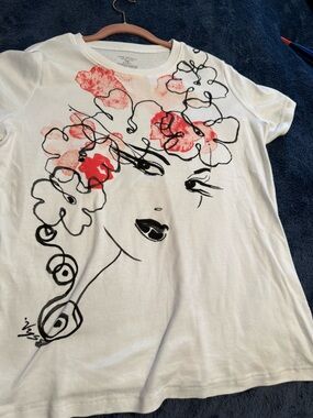 Lane Bryant White Tee with Red and Peach Graphic Details